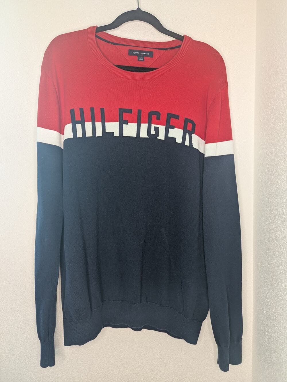 Tommy Hilfiger Men's 100% Cotton Sweater XL Colorblock Preppy Nautical Travel